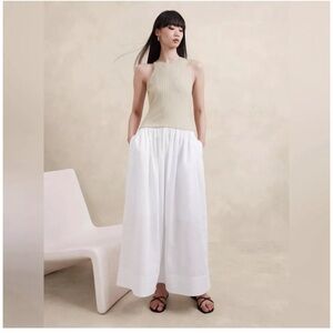 Banana Republic Ribbed Racerback Tank Drop Waist Maxi Dress Tan/White